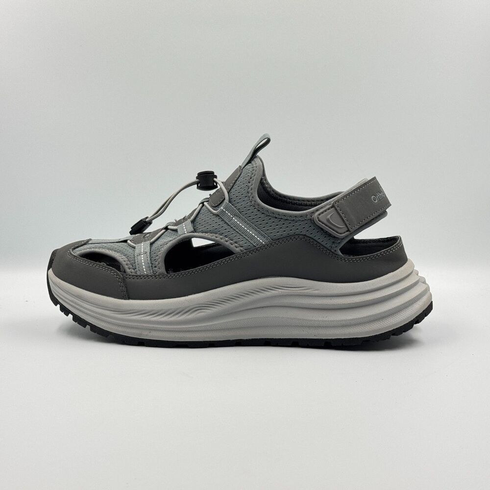 OrthoComfoot Mens 9 Gray Orthopedic Hiking Sandals Closed Toe Cushion Comfort